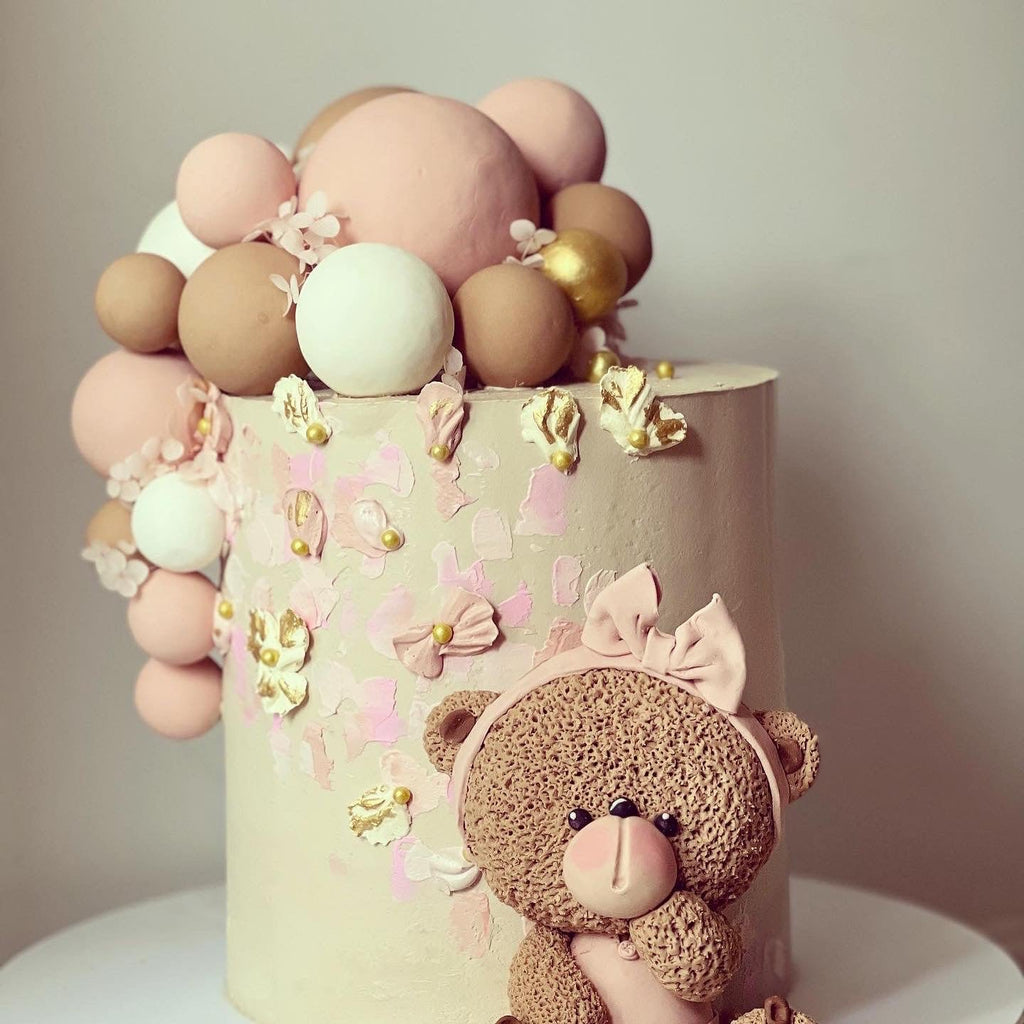 Elegant Teddy Bear Girl Birthday Cake - 2KG Custom Vanilla Buttercream