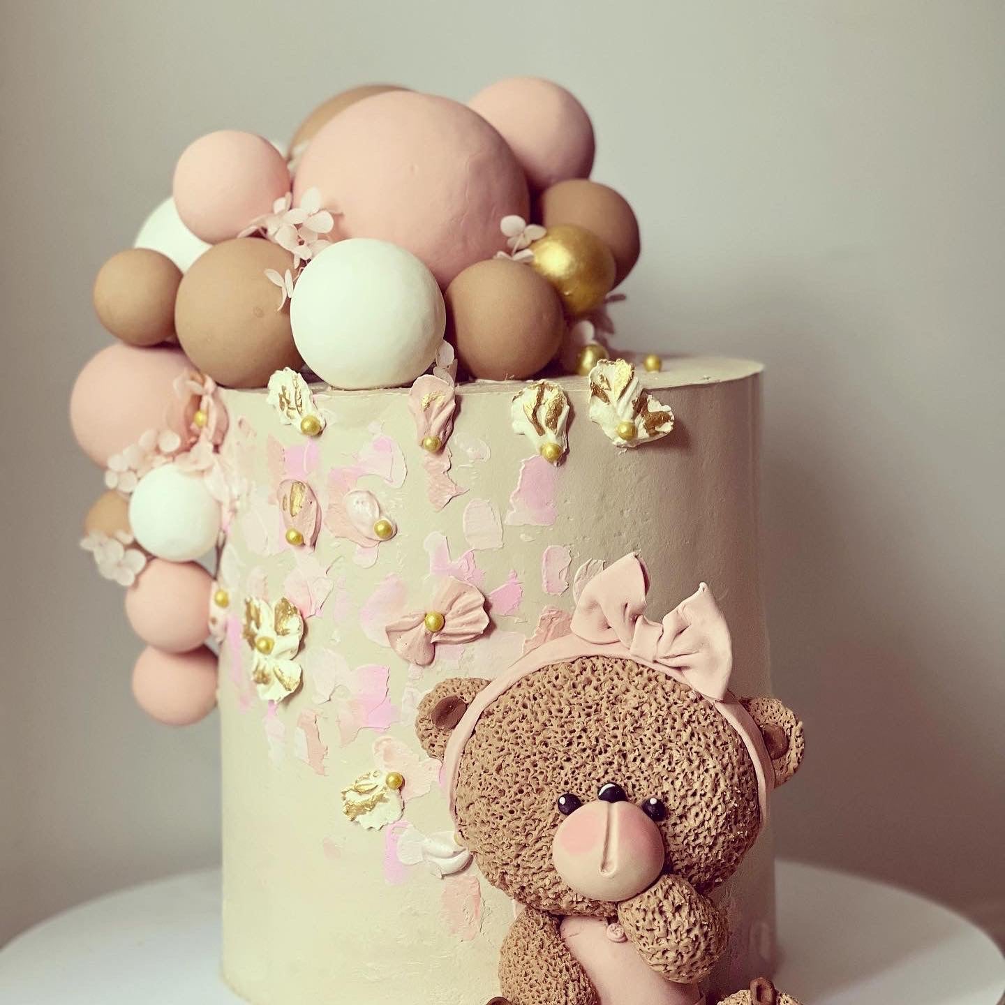 Elegant Teddy Bear Girl Birthday Cake - 2KG Custom Vanilla Buttercream