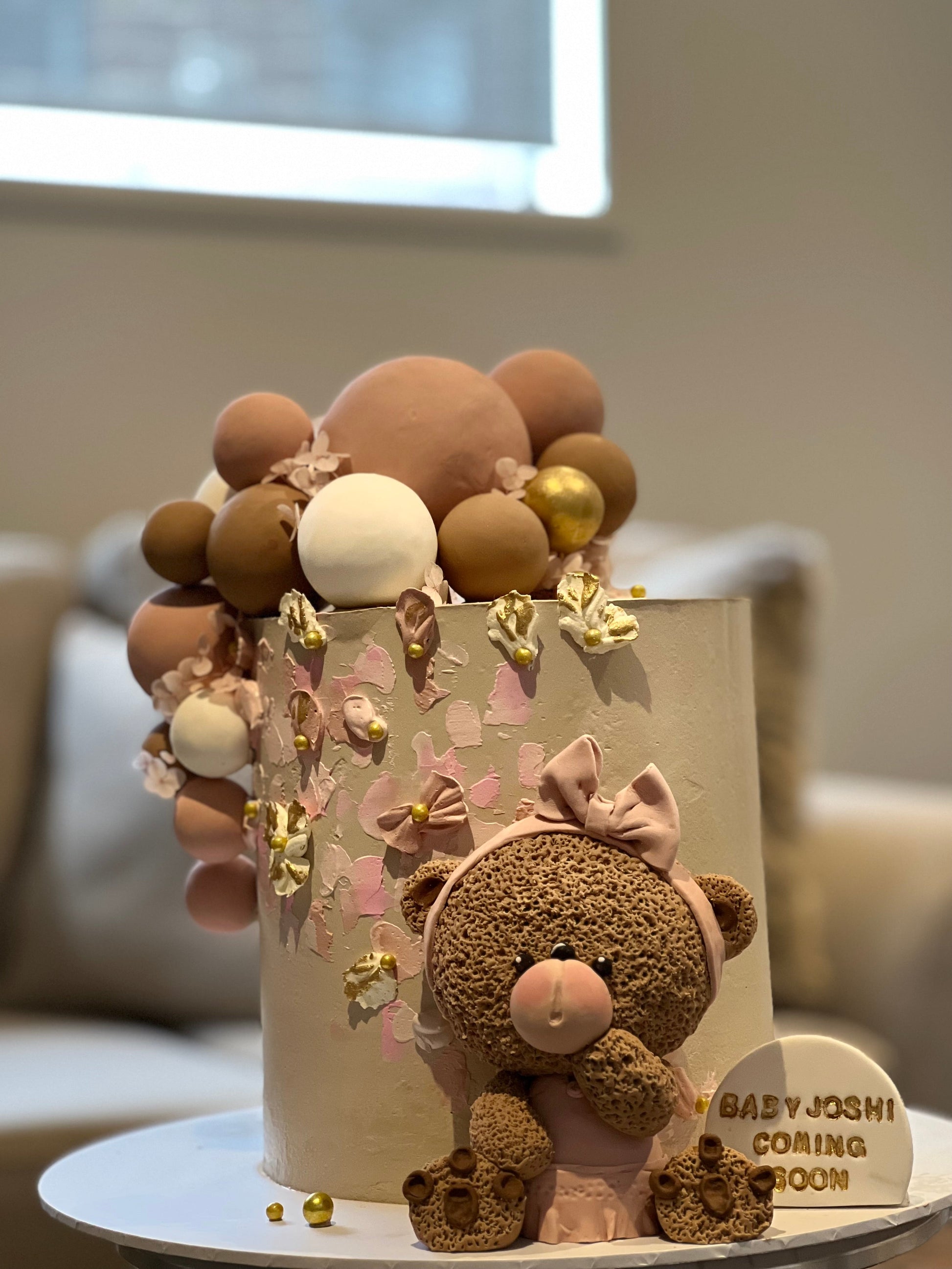 Elegant Teddy Bear Girl Birthday Cake - 2KG Custom Vanilla Buttercream