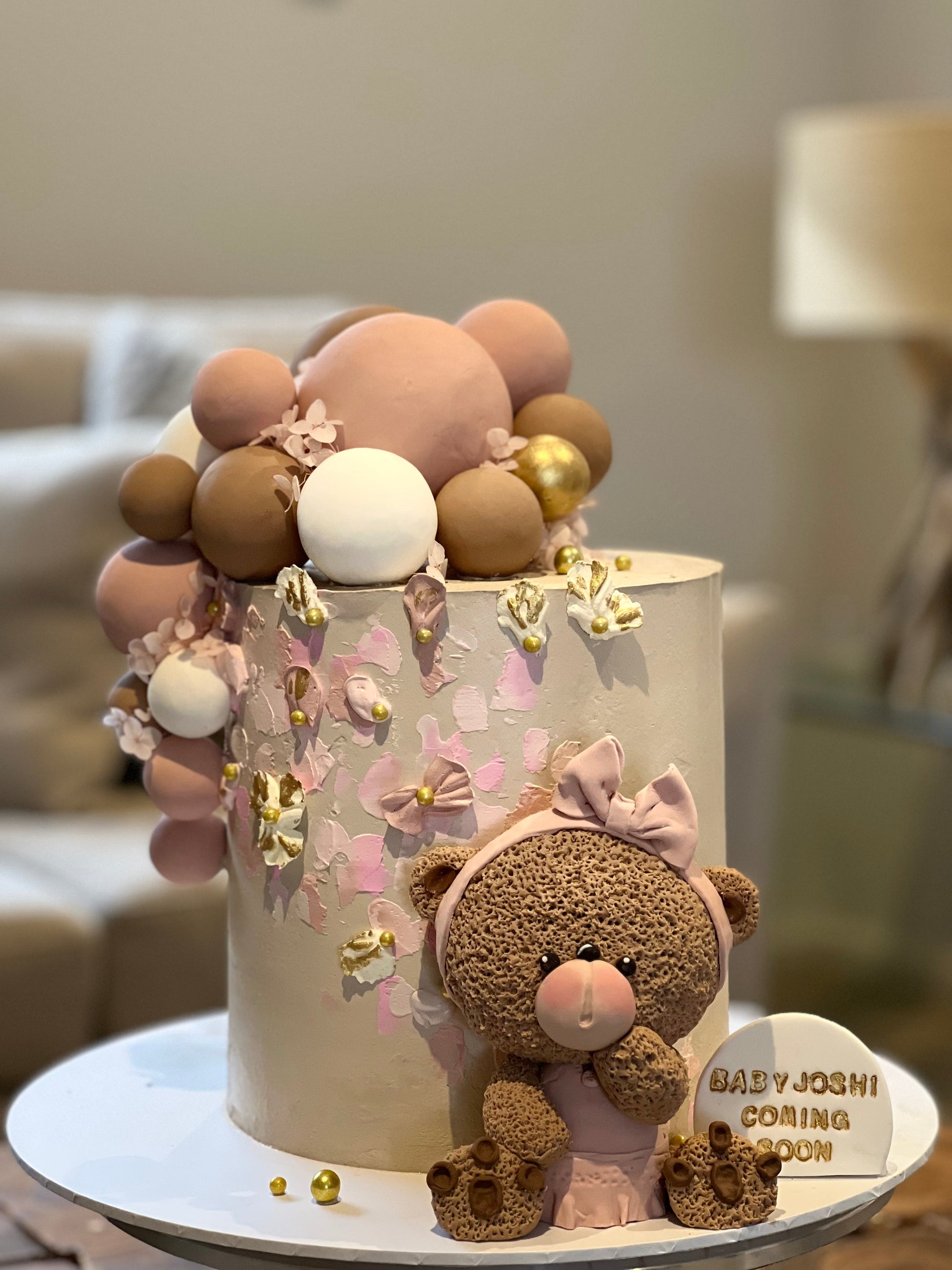 Elegant Teddy Bear Girl Birthday Cake - 2KG Custom Vanilla Buttercream