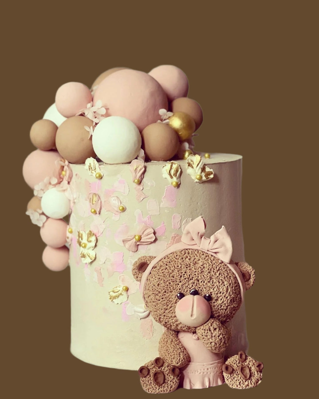 Elegant Teddy Bear Girl Birthday Cake - 2KG Custom Vanilla Buttercream