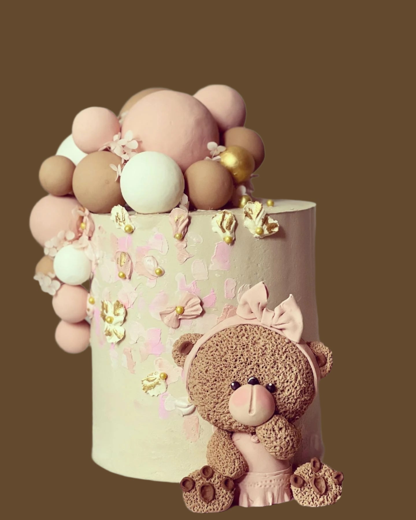 Elegant Teddy Bear Girl Birthday Cake - 2KG Custom Vanilla Buttercream