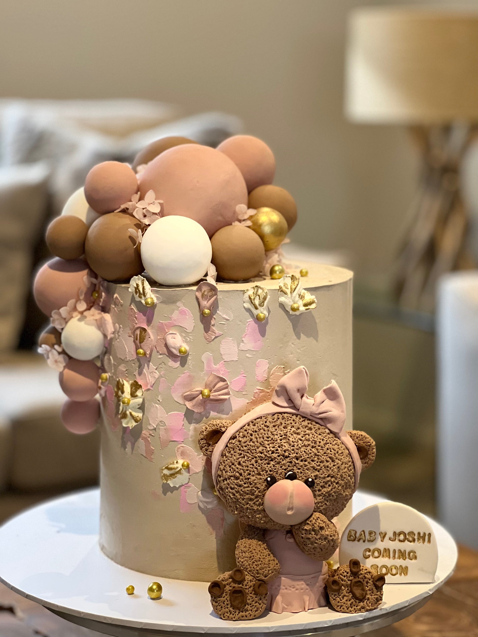 Elegant Teddy Bear Girl Birthday Cake - 2KG Custom Vanilla Buttercream