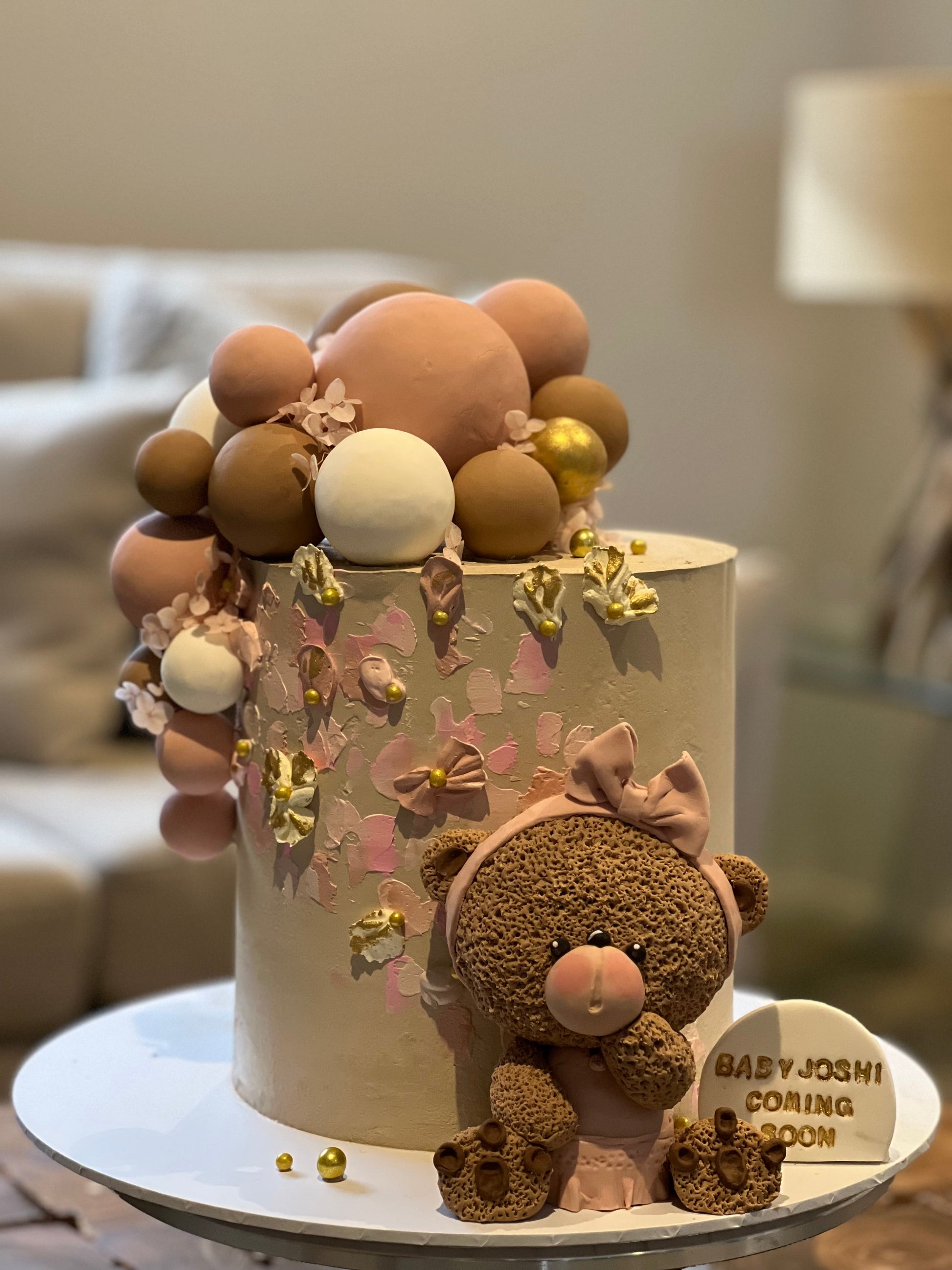 Elegant Teddy Bear Girl Birthday Cake - 2KG Custom Vanilla Buttercream