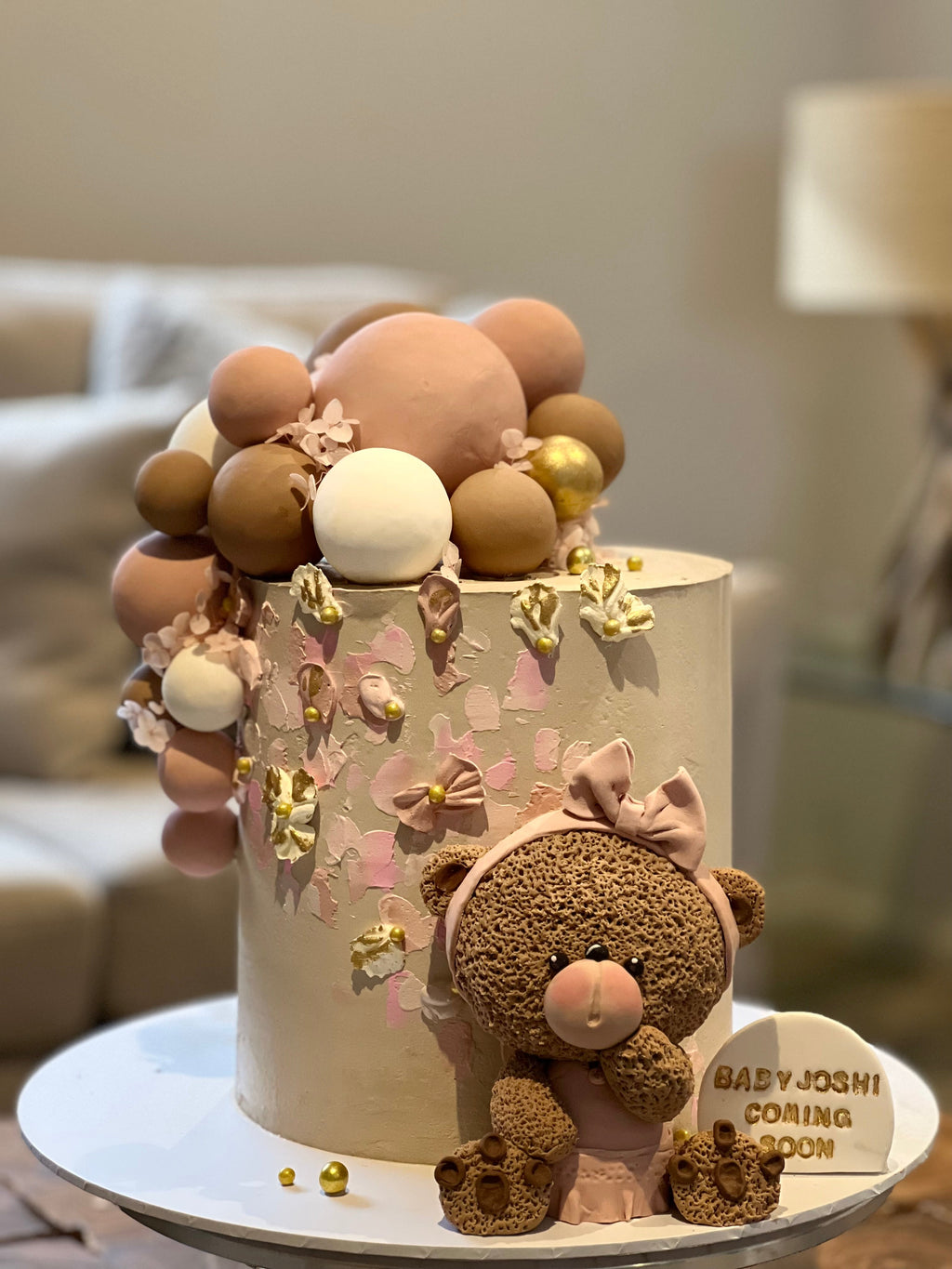 Elegant Teddy Bear Girl Birthday Cake - 2KG Custom Vanilla Buttercream
